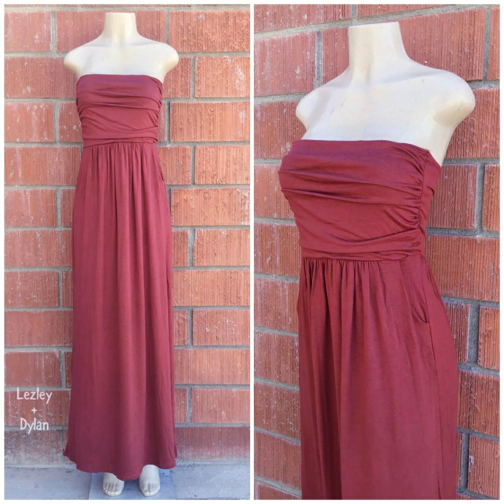 Gorgeous Rust Brick Strapless Maxi Dress - Picture 4 of 6
